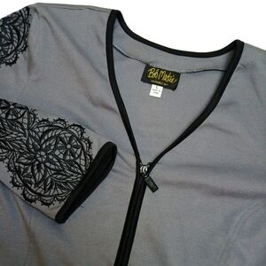 Bob‎ Mackie Gray Floral Embroidered Full Zip-Up Blazer Large Women